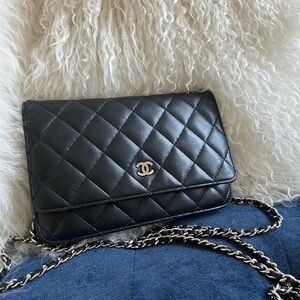 CHANEL Lambskin Quilted Wallet On Chain WOC Black